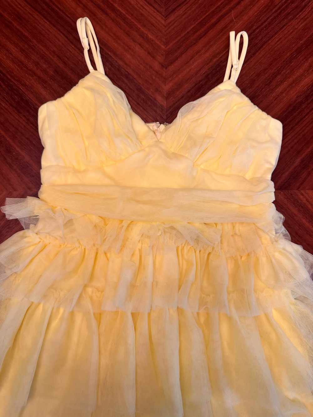 Lulus NWT Special Poise Yellow Tulle Tiered Mini Dress Homecoming Size M - Picture 10 of 14